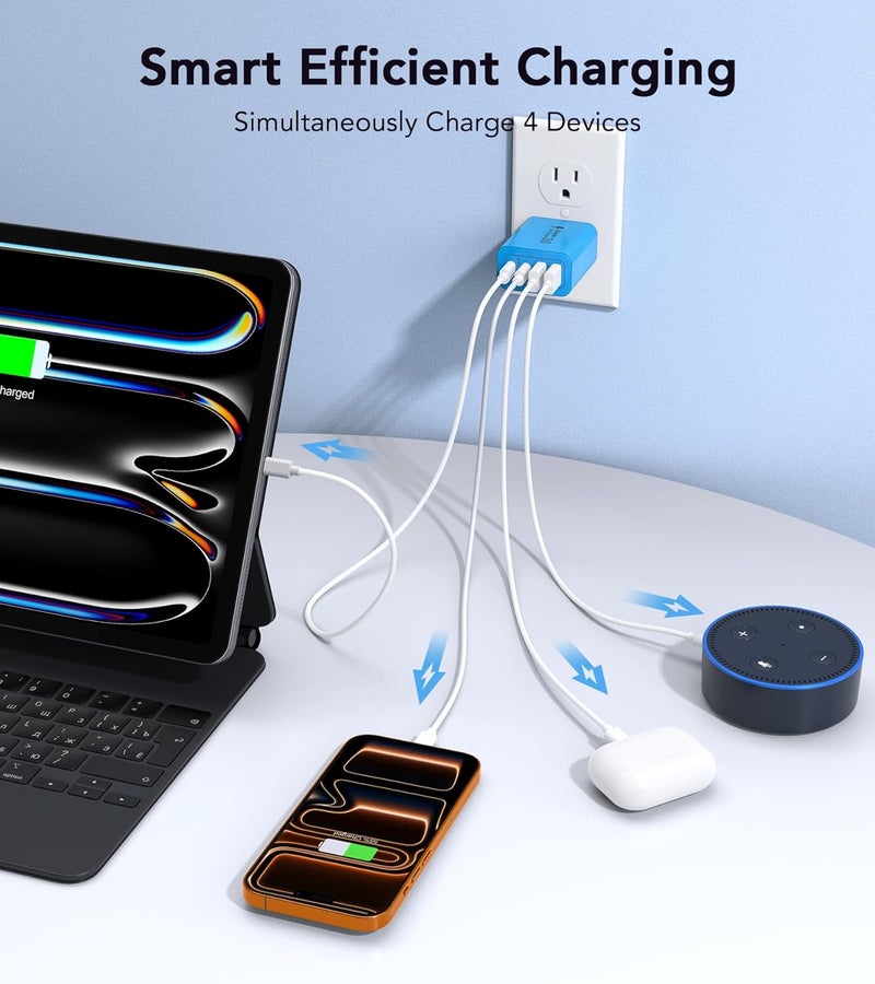 Dulums [40 واط/عبوة 2] شاحن حائط، كتلة شاحن USB C، محول طاقة سريع للغاية متعدد المنافذ PD + QC 3.0 لساعة سلسلة 9 8 7، آيفون 17 16 15 14 13 برو ماكس، آيربود، سامسونج جالاكسي S24 (أزرق) - Image 2